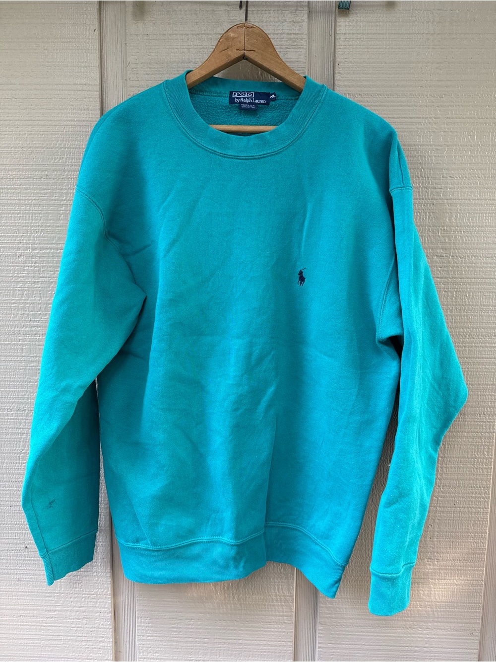 Vintage Polo by Ralph Lauren Made In USA Turquoise Teal Crewneck Sweatshirt XL